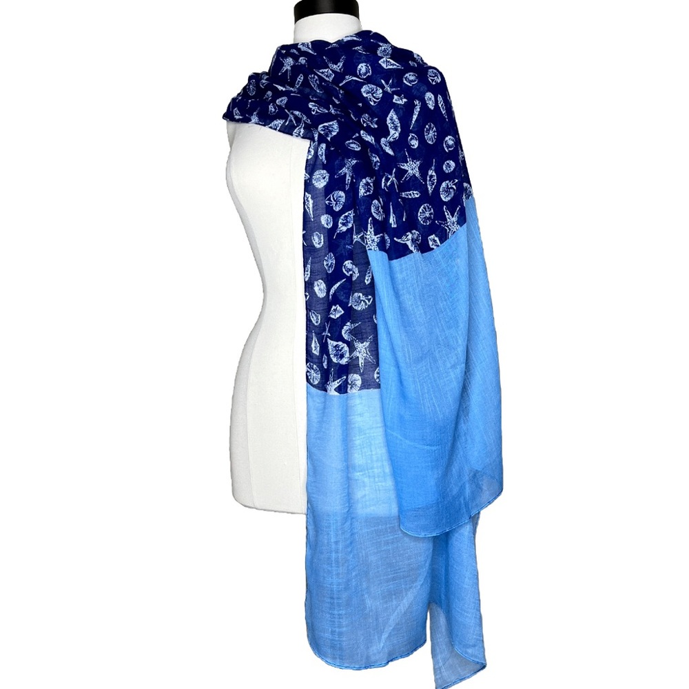 Tommy Bahama Blue Shell Scarf Treasure Beach Accessory Sarong Cover-Up Coastal